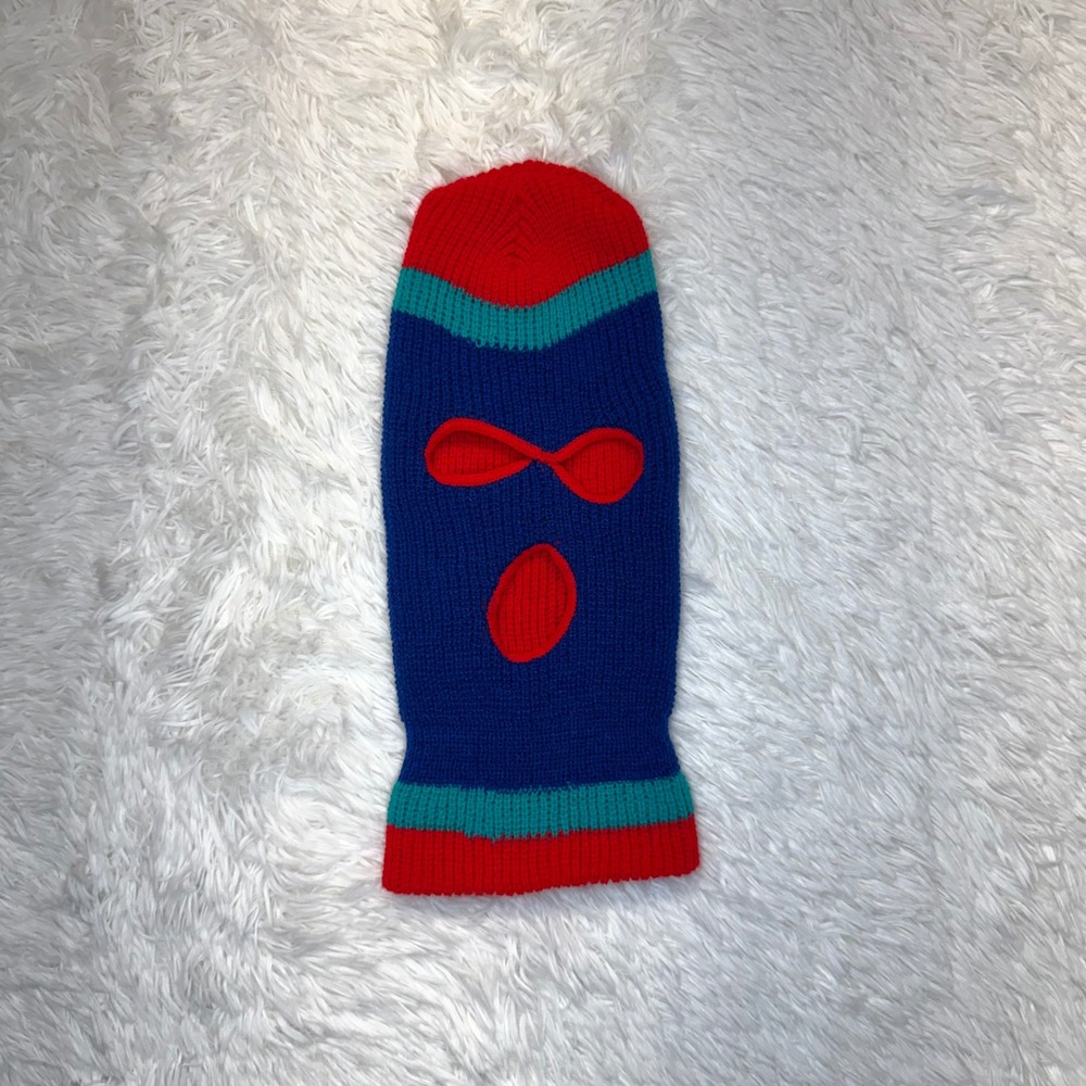 Vintage Knit 3-Hole Balaclava Blue Red Teal Ski Mask Winter Shiesty Robber Hood